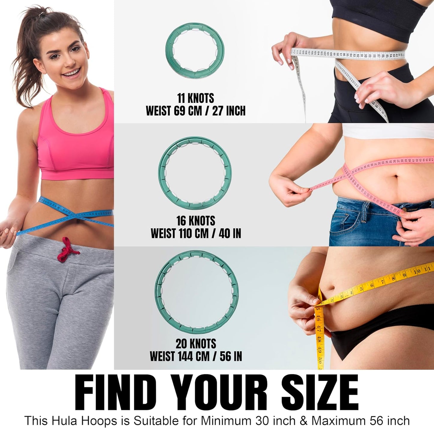 Infinity Smart Hula Hoops mit 16 Knoten, 360 Grad Auto-Spinning Ballmassage, Infinity Hoop für Erwachsene, Fitnessgerät zur Gewichtsabnahme