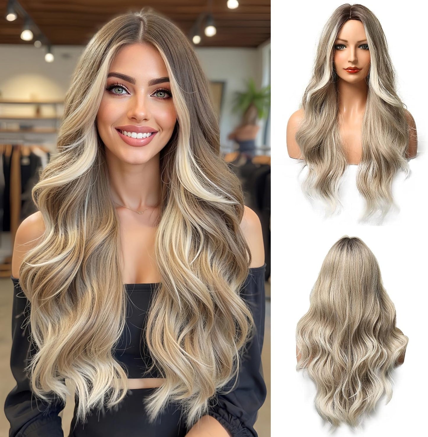 Lange Lockige Ombre Braun zu Blond Perücken für Frauen Synthetisches Haar Hitzebeständig Ombre Perücke für Tägliche Party Cosplay Verwendung